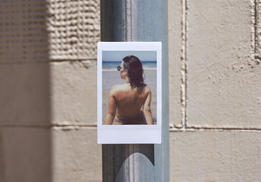 Polaroid Instant Photo Mockup on Urban Pole