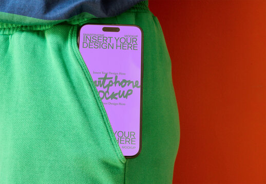 Mockup of Smartphone in Green Athletic Shorts