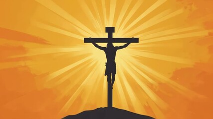 Silhouette of crucifixion against radiant sunrise symbolizing hope and resurrection - Powered by Adobe