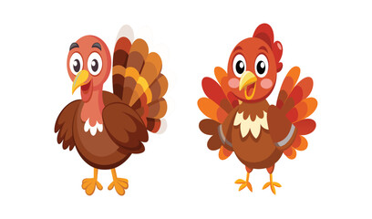 Two cute cartoon turkeys thanksgiving illustration