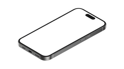 Photorealistic smartphone mockup with transparent screen and blank display. Isolated on a clear background, perfect for showcasing app designs and creative projects. High-resolution PNG template
