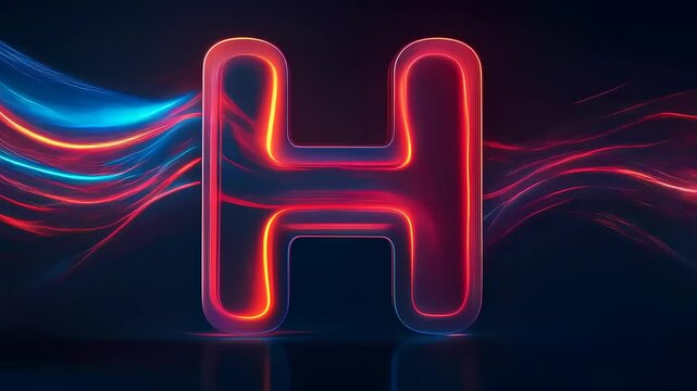 Dynamic glowing h with vibrant light trails in motion on dark background