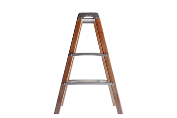 Three-step wood ladder, angled view