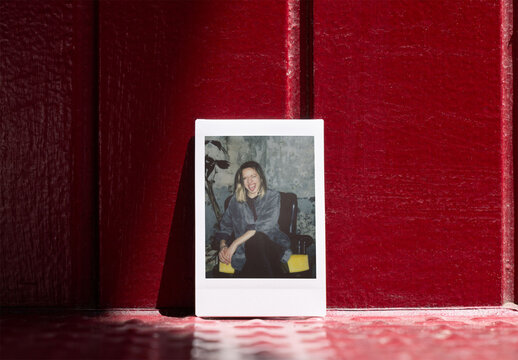 Red Background Polaroid Mockup