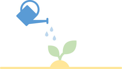 草(芽)にじょうろで水をあげるグラフィック素材イラスト
