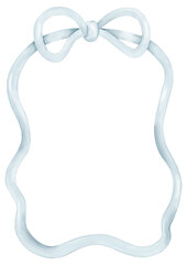 Watercolor frame with light blue ribbon and bow. Template for baby shower cards, invitations, packaging, nursery wall art, stationery, wedding decor