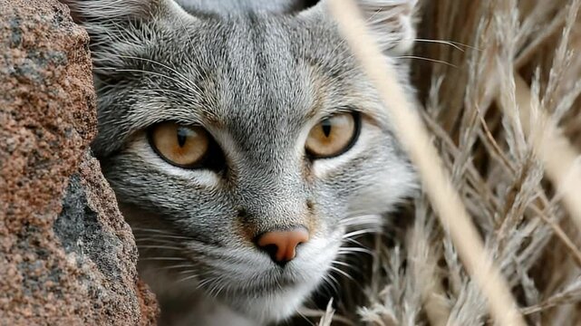 Pallas's Cat Close Up in Natural Habitat with Intense Stare, Wildlife Photography