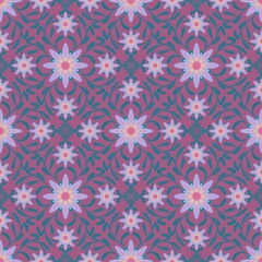 seamless floral pattern,branches,flowers and leaves are created by combining curves and coloring to create a simple geometric floral vine like pattern for the background,tile and fabric patterns.