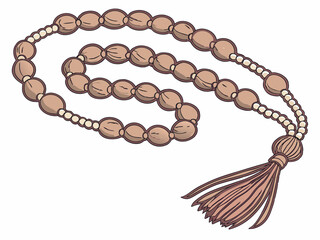 Hand-drawn rudraksha mala necklace with tassel on a white background