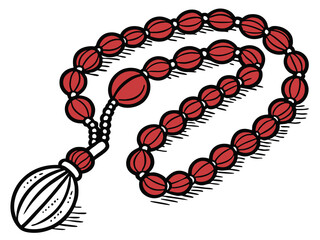 Stylized rudraksha mala necklace with tassel on a white background