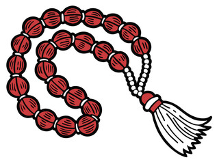 Colorful rudraksha mala necklace with tassel on a white background