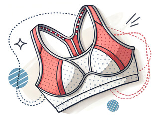 Stylized racerback bra with polka dots and colorful design on a white background