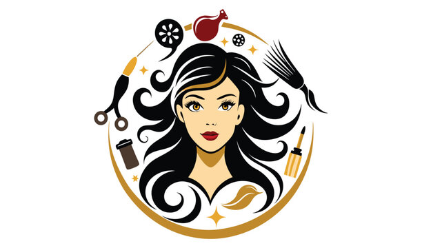 Elegant woman hair salon logo design