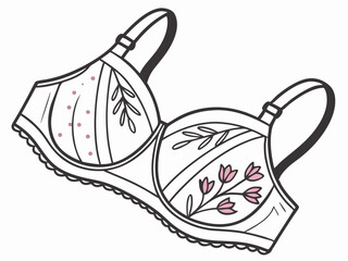 Illustrated racerback bra with floral accents on a white background