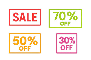 colorful sale signs with the word "sale" in bold, vibrant colors - red, blue, green, and yellow. Isolated on transparent background.