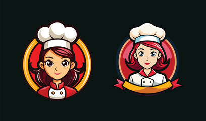 Two female chefs cartoon logo designs
