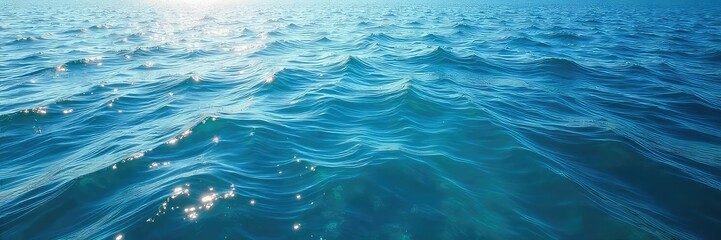 Vast expanse of deep blue ocean water, sunlit surface shimmering with gentle waves, a tranquil seascape Perfect for travel, nature, and environmental themes , foam, calm