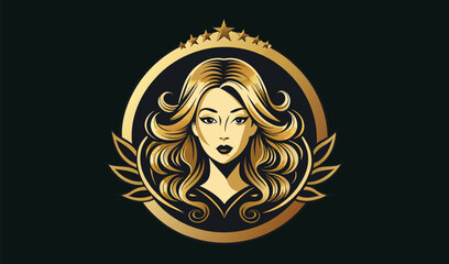 Elegant golden woman portrait logo design