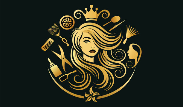 Elegant golden hair salon logo design