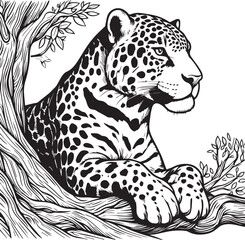 Black and White Jaguar Vector Illustration – Minimalist Wild Cat Silhouette Art