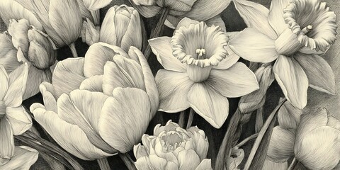 Black and White Textured Flower Petals Botanical CloseUp