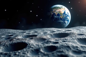 Earthrise Lunar Surface Planet Earth Space Exploration Celestial View Moon Crater Landscape Cosmic Background
