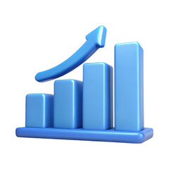 3D Rising blue graph with arrow pointing up on transparent background