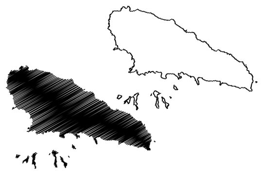 Moheli island (Union of the Comoros, Comoro Islands) map vector illustration, scribble sketch Moh&eacute;li or Mwali map