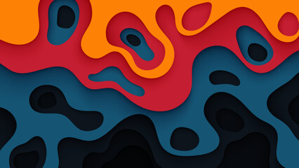 Abstract Paper Cut Layer Background in Vibrant Orange, Red, and Blue Tones
