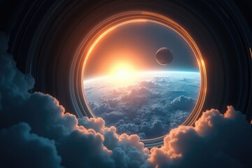 Space Station View Sunrise Over Alien Planet