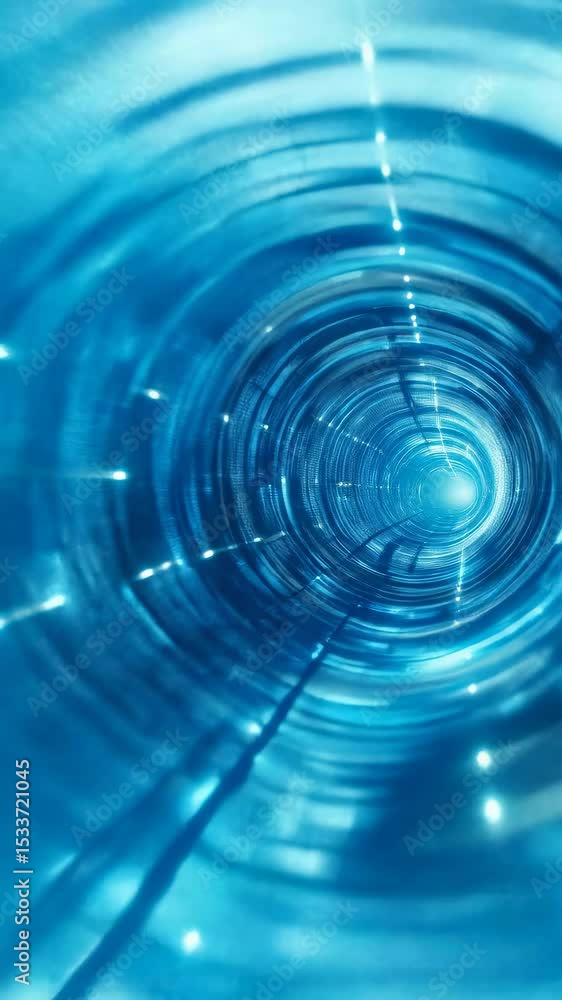 Poster journey through an abstract blue tunnel with glowing lights, representing fast data transmission and