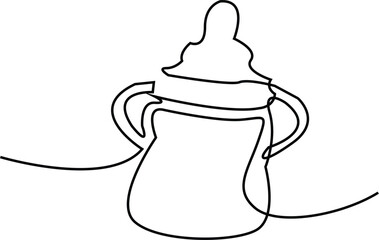 Continuous  line drawing of baby bottle. Baby milk bottle in one line art, baby feeding bottle. Baby drink bottle with love