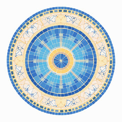 Obraz premium Mosaic tile pattern Greek blue sea texture background Rome circular vector ornament