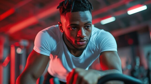 Fitness enthusiast checking pulse after a session of cycling on a stationary bike