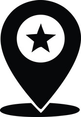 Black location pin icon with a central star graphic design element