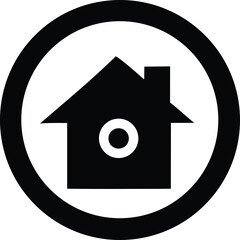 Black and white house icon inside a circle simple home symbol for websites and applications