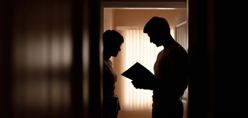 Silhouettes of a couple sharing an intimate moment while reading in a softly lit room, evoking deep connections.