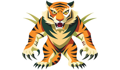 Powerful roaring tiger illustration cartoon