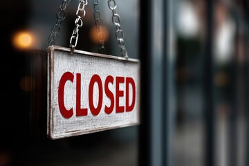 A rustic closed sign hanging on a glass door, symbolizing business hours and customer restrictions.