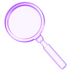 Minimal glassmorphism magnifying glass icon symbolizing search or zoom functions in apps and websites, search zoom Investigation lens tool exploration discovery close up, 3d rendering