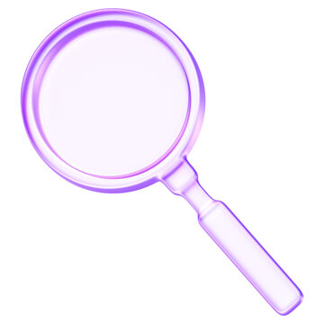 Minimal glassmorphism magnifying glass icon symbolizing search or zoom functions in apps and websites, search zoom Investigation lens tool exploration discovery close up, 3d rendering
