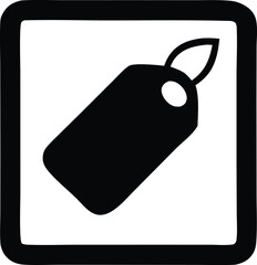 Black and white tag icon inside a bold square frame