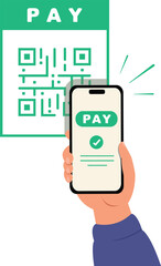 Hand holding a mobile phone for payment, scan QR Code. Cashless payments, Online payment concept.