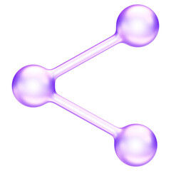 Purple glassmorphism share icon connection network social media symbol, molecular structure, symbolizing chemical connections in science and technology, 3d rendering