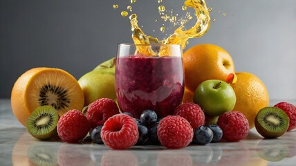 Fresh Fruits and Berry Smoothie Splashing With Vibrant Colors
