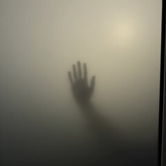 A mirror fogged over, with a single handprint slowly fading.