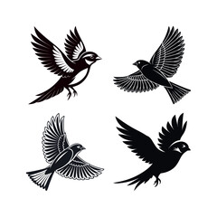 Fototapeta premium Four stylized sparrow bird silhouettes in flight