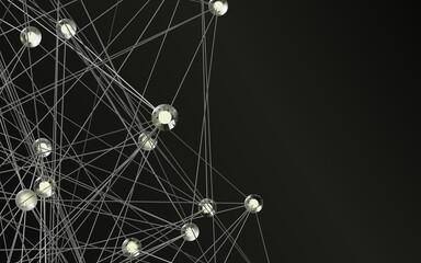 Dynamic plexus network nodes with illuminated spheres and lines on black backdrop.