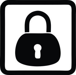 Black padlock icon inside a bold square frame security symbol for digital protection