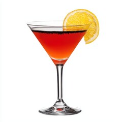 Red Martini Cocktail with Lemon Garnish on White Background